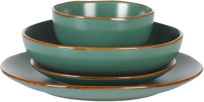 Gibson Home Hazeltine 16-Piece Green Stoneware Dinnerware Set – Plates and Bowls Durable Ceramic Kitchen Dinner Set