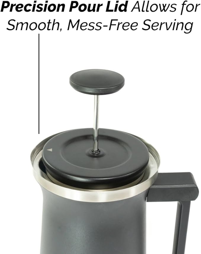 Ethoz® by Planetary Design Uptowner French Press | 32 fl oz Stainless Steel | US Patented Bru-Stop &amp Removable Bottom | Double-Wall Insulated for Smooth Balanced Coffee – No Grit No Bitterness