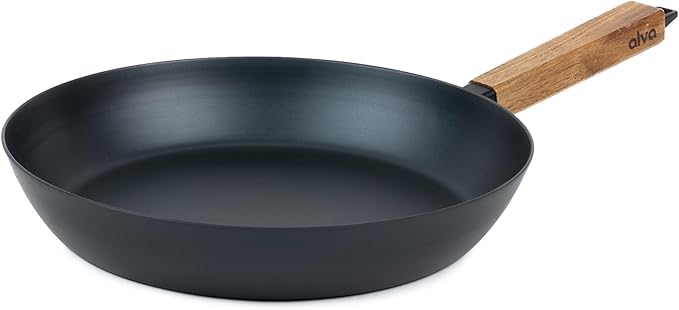 Alva Forest 8 Carbon Steel Frying Pan – Naturally Nonstick Pre-Seasoned Skillet Acacia Wood Handle Toxic Free (No PTFE/PFOA) Induction &amp All-Stovetop Safe Lightweight &amp Durable Cookware