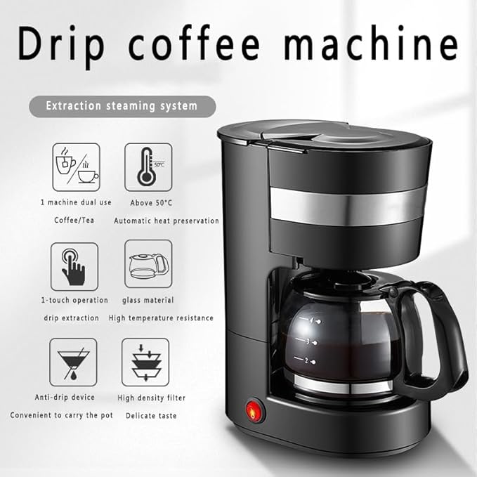 600W Mini Coffee Machine Fully Automatic Tea Maker with Insulation Function Above 50℃ Anti-drip Device and High-density Filter Suitable for Making Coffee and Milk