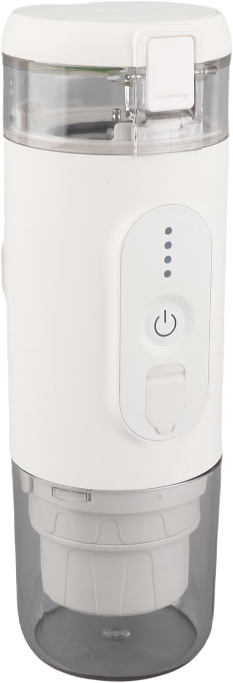 Yctze Portable Electric Coffee Maker - Cordless Mini Brewer with 2-in-1 GroundCapsule 18 Bar Pressure 2500mAh Battery Ideal for Travel &amp Camping (White)