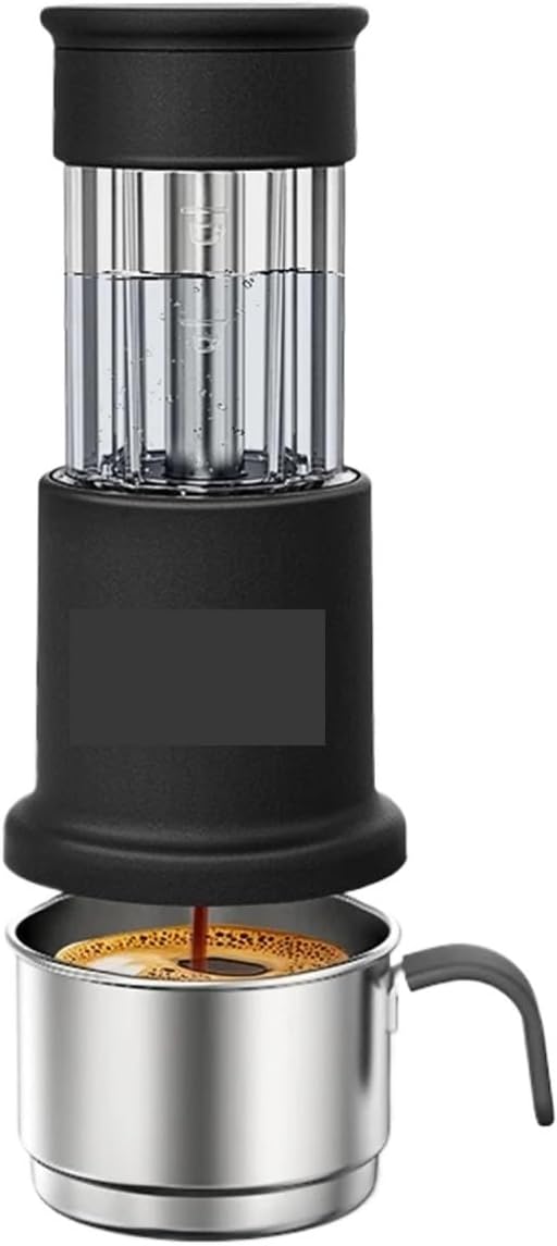 Portable Coffee Machine Hand Press Portable Coffee Maker Milk Frother Capsule Grinded Coffee Powder Outdoor Camping Cafe Tools Hikingfor Outdoor Travel Picnic(Black)