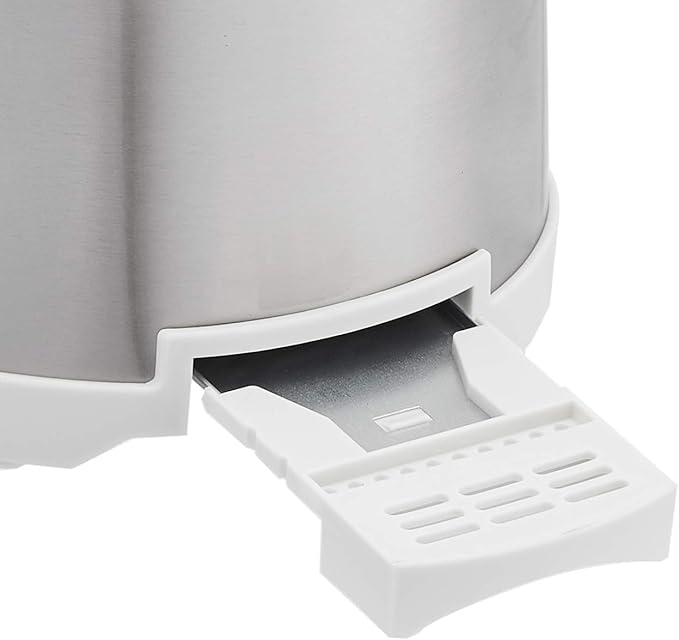 Amazon Basics 2 Slice Cool Touch Stainless Steel Toaster with 7 Browning Settings Extra Wide Slots (for Bagels Waffles Specialty Breads) Removable Crumb Tray Cancel Button 800W Brushed Silver