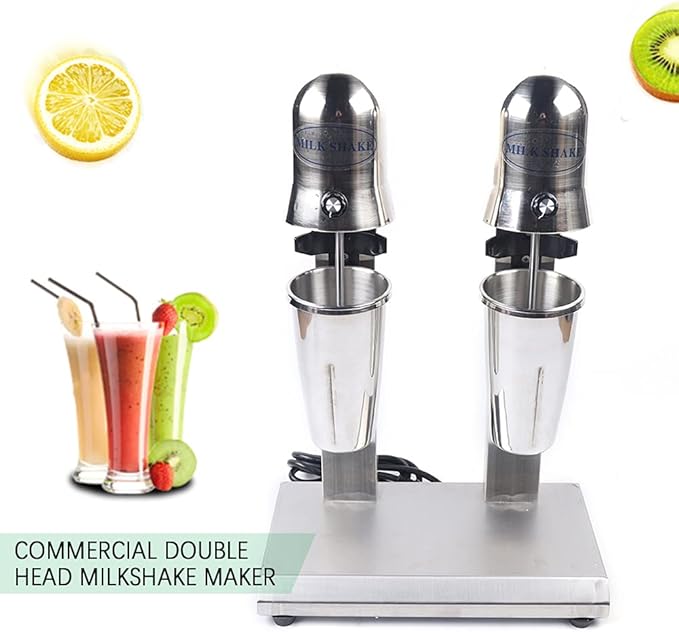 Commercial Stainless Steel Milk Shake Machine Stainless Steel Milk Shaking Machine Electric Double Head Drink Mixer 110V 15000RMP (Round Head))