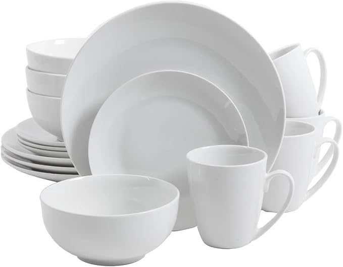16-Piece White Porcelain Dinnerware Set – Elegant and Durable Dish Set for 4 Microwave &amp Dishwasher Safe