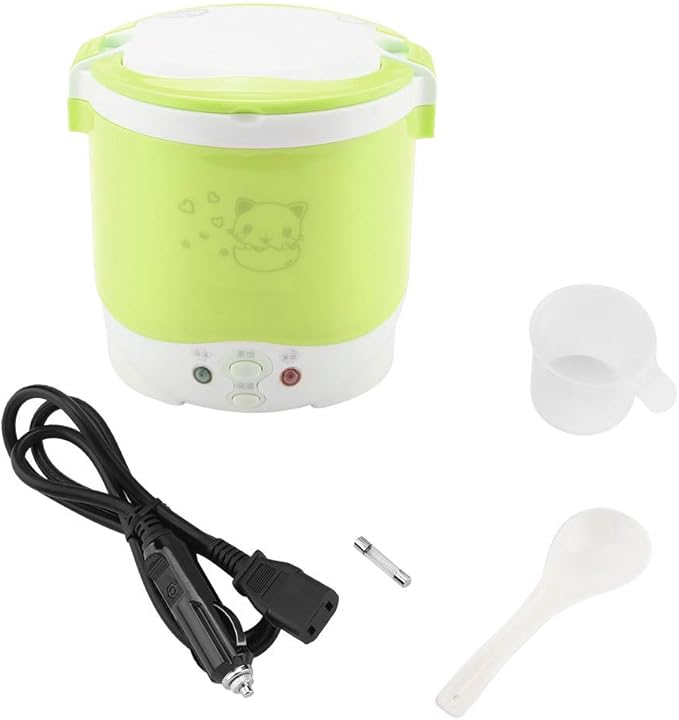 Small Rice Cooker Portable Multifunctional Rice Cooker Food Automatic 12V Electric Lunch Box on Stick Pot for Car Travel Camping (Pink)(Green)