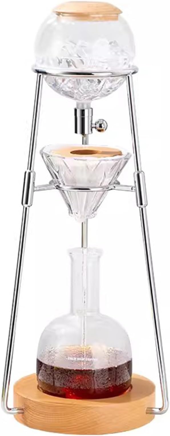 Cold Brew Drip Tower 500ml Reusable Glass Iced Coffee Maker with Slow Drip Speed Control Valve Glass Pot and Stainless Steel Stand for Cafe Home Kitchen