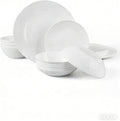 Dinnerware Sets Light &amp Durable 18 Pieces Opal Glass Plates and Bowls Set Dishwasher and Microwave Safe Dish Dinning Ware Thin but Strong Geometric Faceted White
