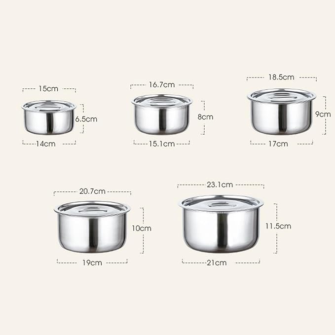5Pcs Stainless Steel Sauce Pots with Lid Professional Cooking Tools Cookware Kitchen Accessories Kitchenware Stew Pot Set Style A