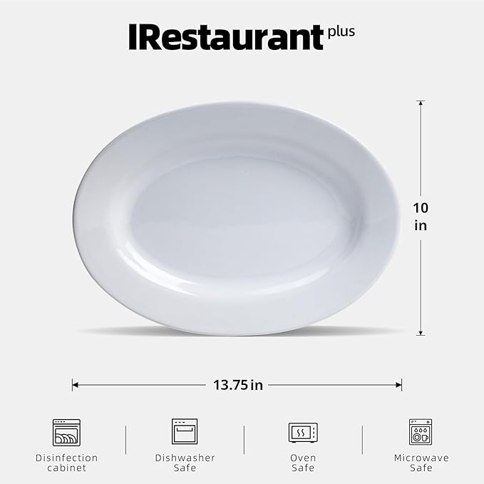 Stoneware Wide Rim Commercial Grade Dinnerware Brigth White Color Oval Platter 13 3/4 x 10 Case of 12