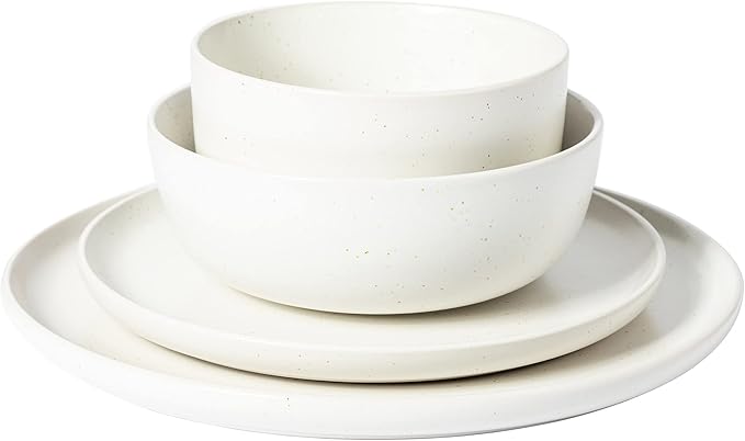Gibson Elite James Street Stoneware Matte Reactive Double Bowl Dinnerware Set - Sea Salt White Service for 4 (16pcs)