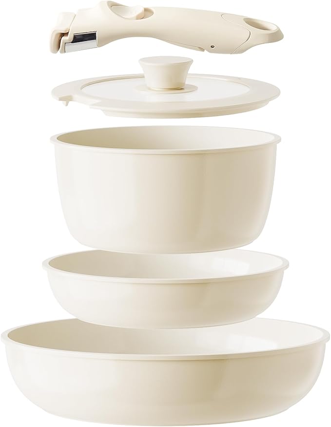 Redchef Ceramic Pots and Pans Set Non Stick Nonstick Kitchen Cookware Sets Non Toxic Pots and Pans Set Non Stick PFAS PFOA &amp PTFE Free Detachable Handle Pots and Pans 5 Piece RV Cookware
