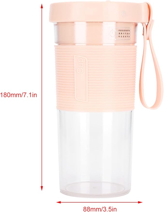 Portable Blender USB Rechargeable Three Leaf Cutter Head Blenders 2000mah Electric Fruit Juicing Cup with Extra Handle Lid for Travel Sports Outgoing (320ml)