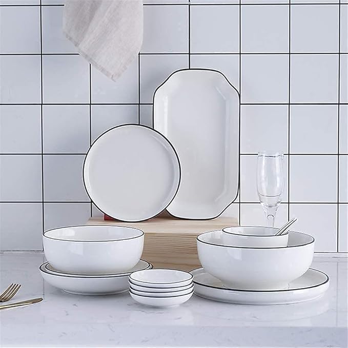 Dinnerware Set Kitchen and Dining European Nordic Household Ceramic Tableware Simple Black Black Cutlery Plate White L 8 Inch