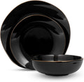 Godinger 87474 Andover Semi-Handmade Dinnerware Set Black &amp Gold - 12 Piece