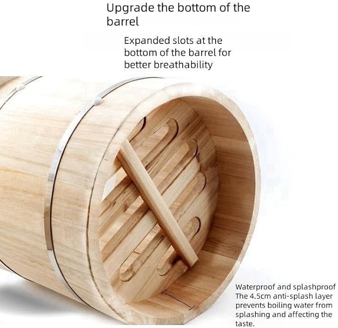 Steamer Rice Barrel Rice Steaming Barrel with Lid Wooden Sushi Rice Bowl Rice Mixing Bucket Home Kitchen Restaurant Coffee Chinese Restaurant Hotel Food Bucket(21 * 14 * 18cm)