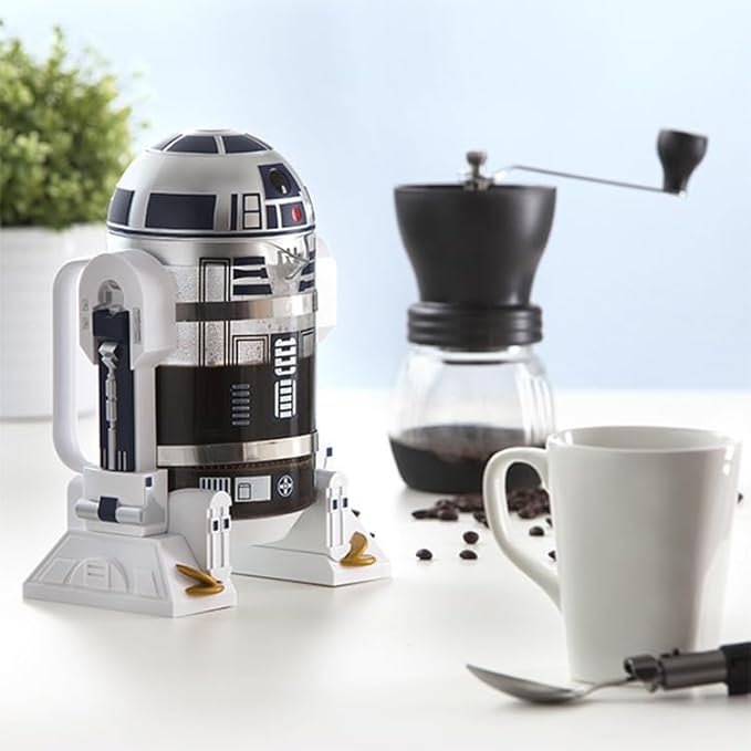 @BuyMartianHome May The 4th Be w/U Robot French Press Coffee Pot (960 ML) | Hand Coffee Maker | 24cm | Alt Uses : Milk Frother Juice Infuser Cold Brew | Great Gift for Coffee + Tea Lovers