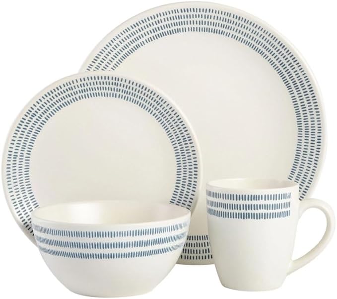 16-Piece Striped Rim Stoneware Dinnerware Set Plate Ceramic Dishes Tableware Set of Plates Dinner Sets