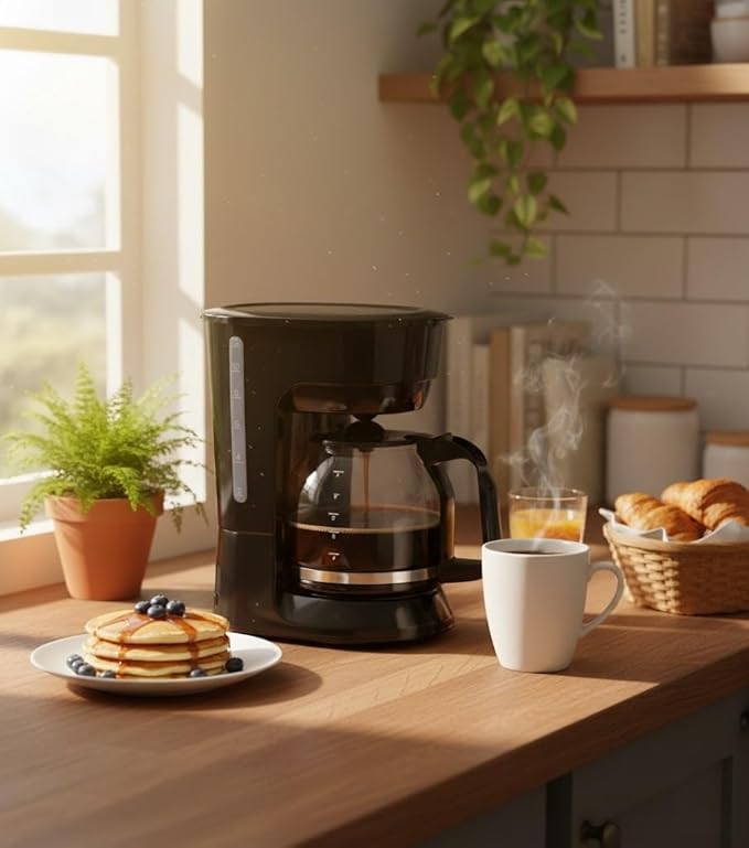 12-Cup Coffee Maker with Easy On/Off Switch Easy Pour Non-Drip Carafe with Removable Filter BasketKeep Hot PlateClear Water Level Window Coffee Machine Black (Black)