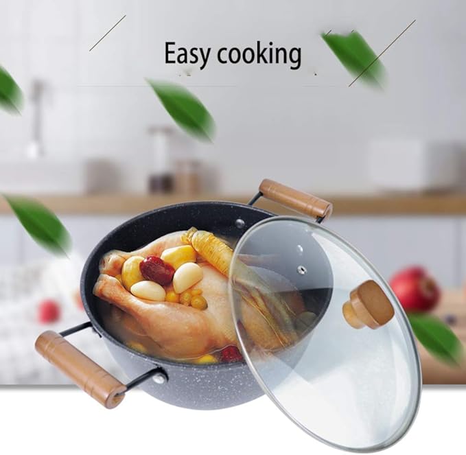 3-Piece Cookware Non-Stick Cookware Wok Frying Pan Soup Pot with Comfortable Handle Suitable for Gas Induction Cooker. Easy to Clean