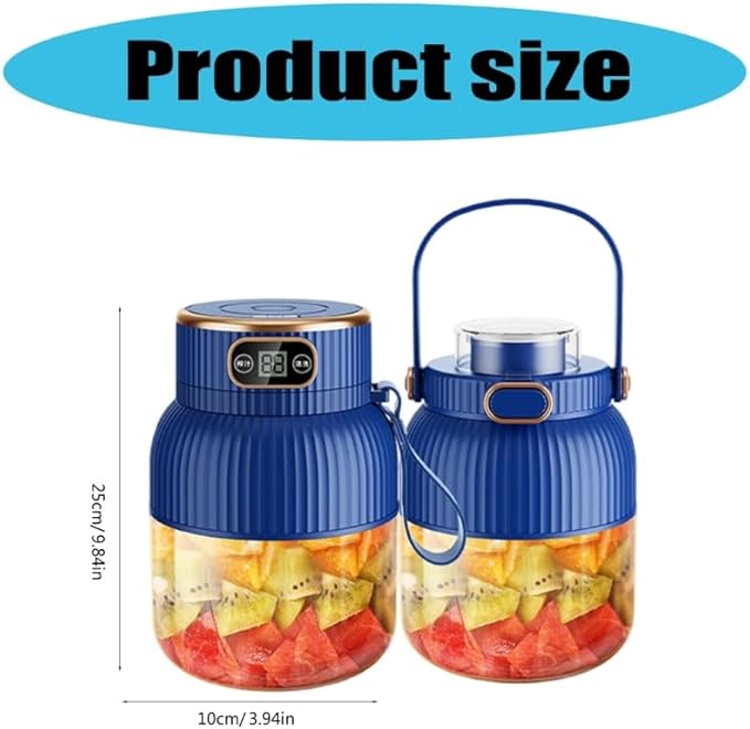 Portable BlenderJuicer Cup with Digital Display600ML Capacity Juices Making CupUSB RechargeablePersonal Size Blender for Shakes and Smoothiesfor Travel&ampGym (Blue-green(single cup with two lid
