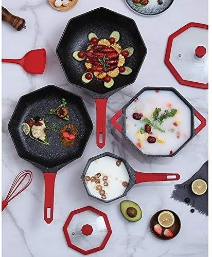 Octagonal Non-Stick Cookware Set with Medical Stone Coating Scratch Resistant Induction &amp Gas Stove Compatible