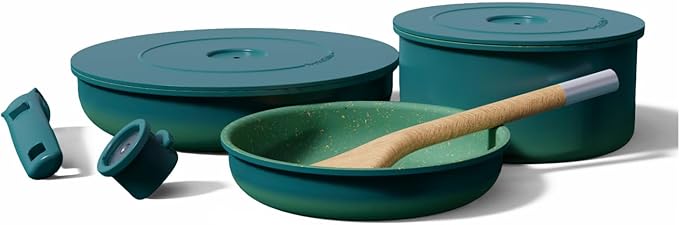 By the Table Cookware &amp Spatula Sets Ceramic Titanium Non-Toxic Nonstick Cookware Set 8-Piece &amp 4-Piece Wood Spatula Set