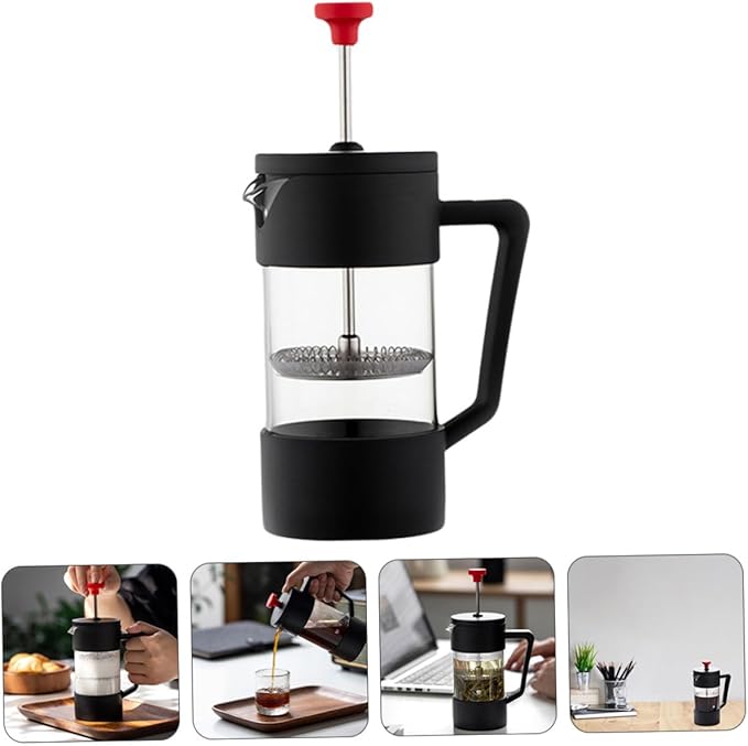 Happyyami Glass Plunger Coffee Maker 350ml Heat-resistant Borosilicate Glass Coffee Pot Stainless Steel Press for Home Brewing Tea