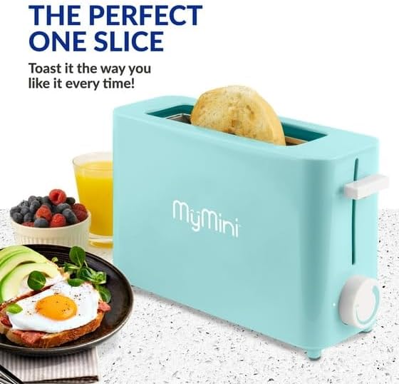 MyMini Single Toaster Aqua extra-wide slot for toasting thick slices of bread English muffins and bagels