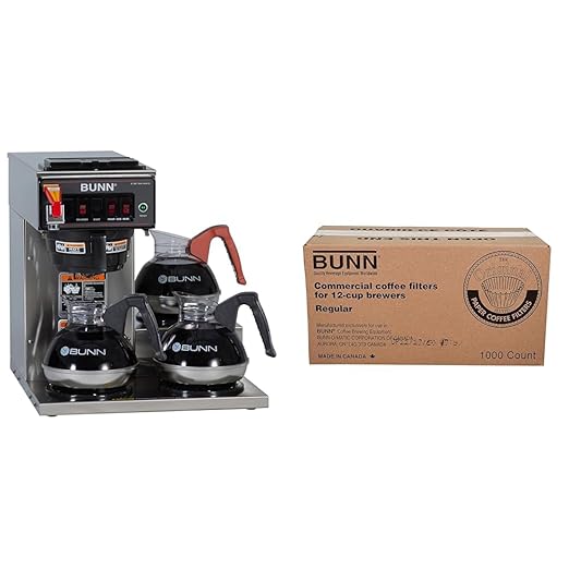 BUNN 12950.0212 CWTF15-3 Automatic Commercial Coffee Brewer with 3 Lower Warmers (120V) &amp 12-Cup Commercial Coffee Filters 1000 Count (Pack of 1) 20115.0000