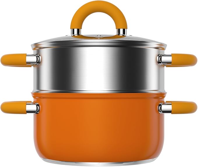 4 Quart Vegetable Steamer Oranger Steamer for Cooking with Lid and Steaming Bucket Gift for Housewarming Kitchen Decor Dishwasher Safe