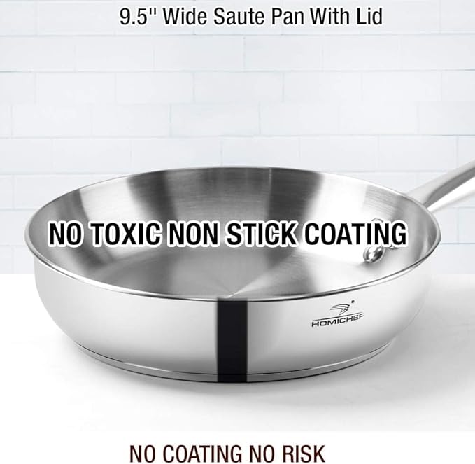 HOMICHEF 14-Piece Nickel Free Stainless Steel Cookware Set - Nickel Free Pots and Pans Set - Non-Toxic Healthy Induction Cookware