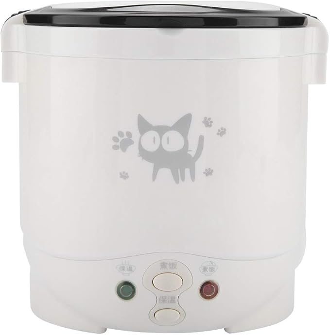 Mini Rice Cooker Steamer 12V 100W 1L Electric Travel Rice Cooker Small Box Multi-function Cooking Steaming Lunch Box for Cars Home Office School Cook Raw Food(White)