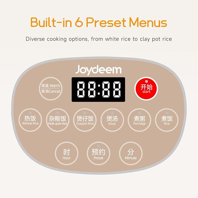 Joydeem Ceramic Rice Cooker 6 Cups Uncooked Rice Cookers with Pure Ceramic Inner Pot Healthy &amp PFOA Free 3L/3.2 qt DFB-C300