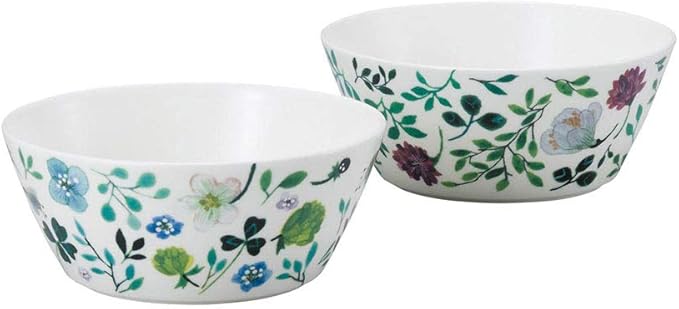 Narumi 96604-23162P Anna Emilia Bowl &amp Plate Set Diameter 5.5 inches (14 cm) Green Floral Pattern Set of 2 Cute Microwave Heater Dishwasher Safe Gift Box Included