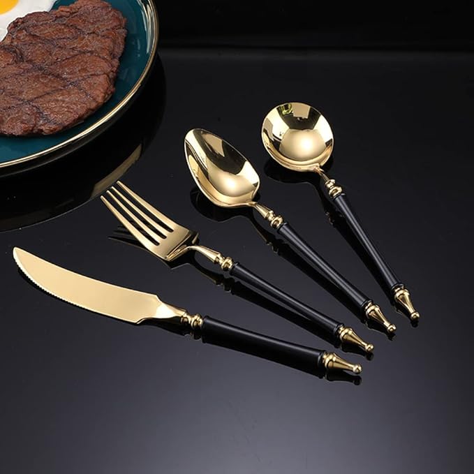 Black Gold Silverware Set for 8 Modern 40 Piece Flatware Cutlery Utensils Set Durable 18/10 Stainless Steel Include Knives Forks and Spoons Tableware Set for Home Kitchen Wedding Mirror Polished