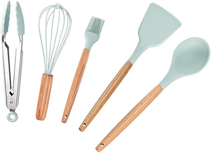cookware set Non Stick Frying Pan With Wooden Handle Cooking Pot Set Breakfast Crepe Maker Cookware Saucepanpink 16cm Milk(Green 5pcs)