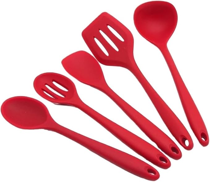 Silicone Heat Resistant Non Stick Kitchen Spatula Spoon Cooking Baking Tools Kitchen Utensils Gadgets Tool Set(Black 5pcs)