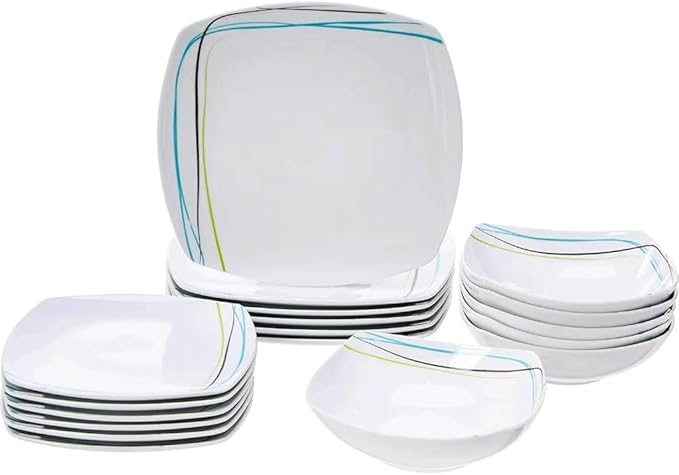 18-Piece Kitchen Dinnerware Set Square Plates Bowls Service for 6 Everyday Use Dinnerware Sets