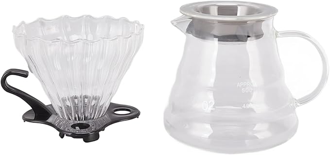 ZJchao Pour Over Coffee Maker Glass Dripper Brewer Pot 600ML 3 in 1 Set with Filter Cup and 100 Paper Filters for Home Office Use