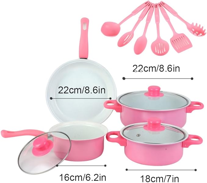 13 Piece Set Cookware Set Non-Stick Portable Lightweight Iron Pots and Pans with Glass Lids and Nylon Utensils for Outdoor Camping Picnic Travel Cookware