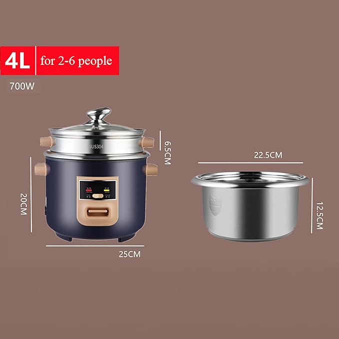 Rice Cooker (2-6L) 304 Stainless Steel Inner Pot Intelligent Insulation Make Rice &amp Steam Food &amp Vegetables 220-240V US/EU Power(4L)