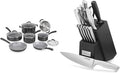 Cuisinart 54C-11BK 11-Piece Set Ceramica XT Nonstick Cookware Black &amp Knife Set with Block by Cuisinart Cutlery Set Hollow Handle C77SS-15PK