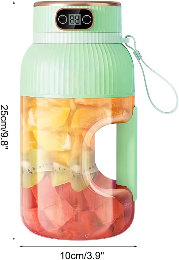 Portable Juicer Cup 1.2L Small Juice Blender USB Rechargeable Blender Cup with Digital Display for Juice Shakes Smoothies