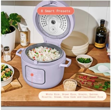 14-Cup Rice &amp Grain Cooker Touch-Activated Display 8 Presets Ceramic Nonstick Coating Steamer &amp Egg Tray Automatic Keep Warm Programmable 24 Hours (Lavender)