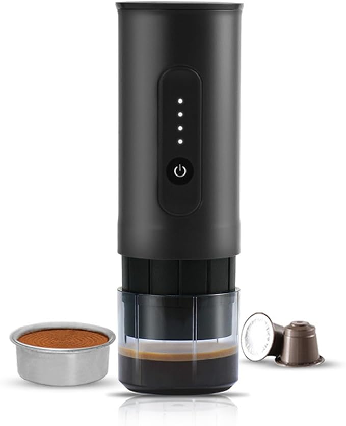 Portable Electric Espresso Machine Travel Coffee Maker Portable Electric Coffee Grinder with USB-C with Ground Coffee NS Capsule 2000mAh Battery for RV Hiking Office(黒)