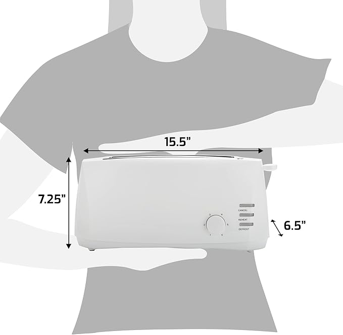 Elite Gourmet ECT-4829 Long Slot 4 Slice Toaster 6 Toast Settings Toaster Defrost Reheat Cancel Functions Slide Out Crumb Tray Extra Wide Slots for Bagels Waffles White