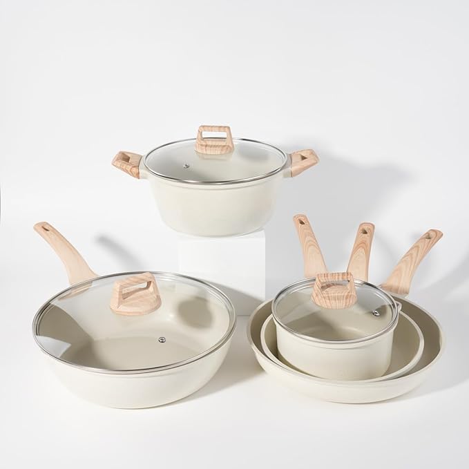 Cookware Sets-Coated Nonstick Cookware Set Induction &amp Gas Stove Compatible (soup pot + glass lid 9.45 in)