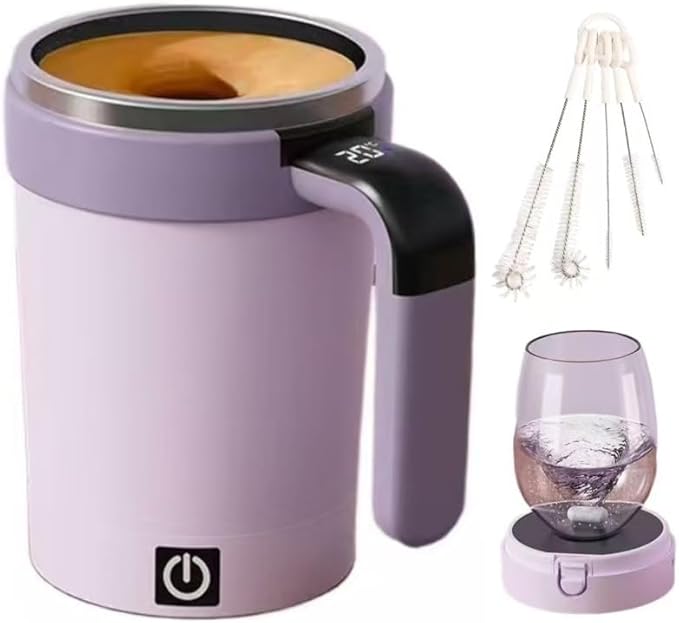 Mixmate Mug380ml Automatic Magnetic Stirrer with Straw and Lid Stainless Steel Waterproof USB Electric Stirring Coffee Cup (Purple)