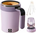 Mixmate Mug380ml Automatic Magnetic Stirrer with Straw and Lid Stainless Steel Waterproof USB Electric Stirring Coffee Cup (Purple)